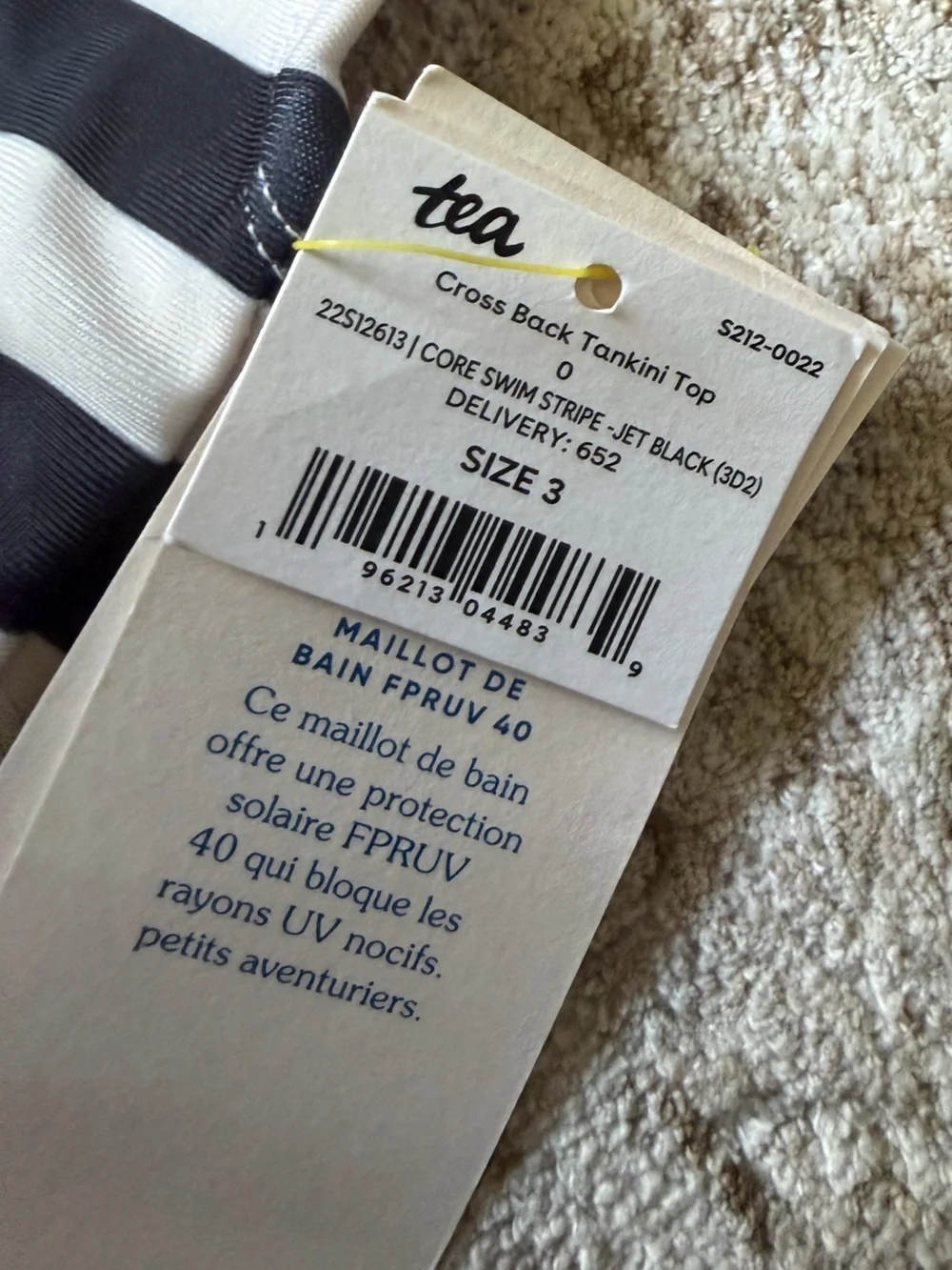3T - Toddler Girls' Black and White Striped Swim Tankini Top - Kids Swim NWT